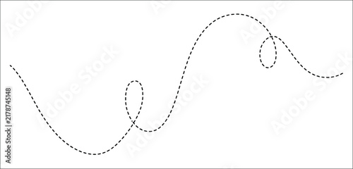 Bild auf Leinwand Abstract hand-drawn dotted line collection featuring dotted spiral curves, sketched curly borders, long squiggle dashed paths, and loopy line elements, ideal for design decoration, navigation guides
