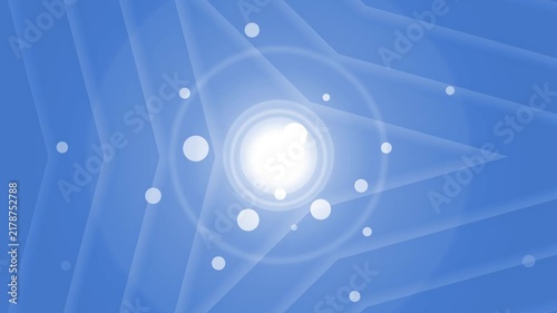Abstract background with radiant light at center animation, concentric geometric waves and glowing bokeh circles