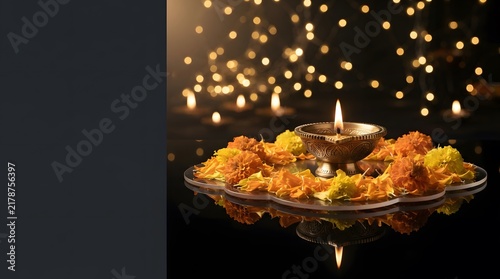 Warm candlelight and autumn leaves create a cozy and inviting seasonal atmosphere