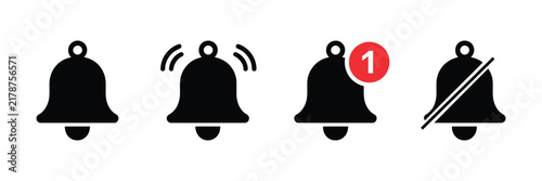 notification bell icons, ringing alarm symbols for inbox messages mobile apps and alerts