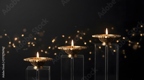 Elegant black candelabra with glowing white candles against a dark background