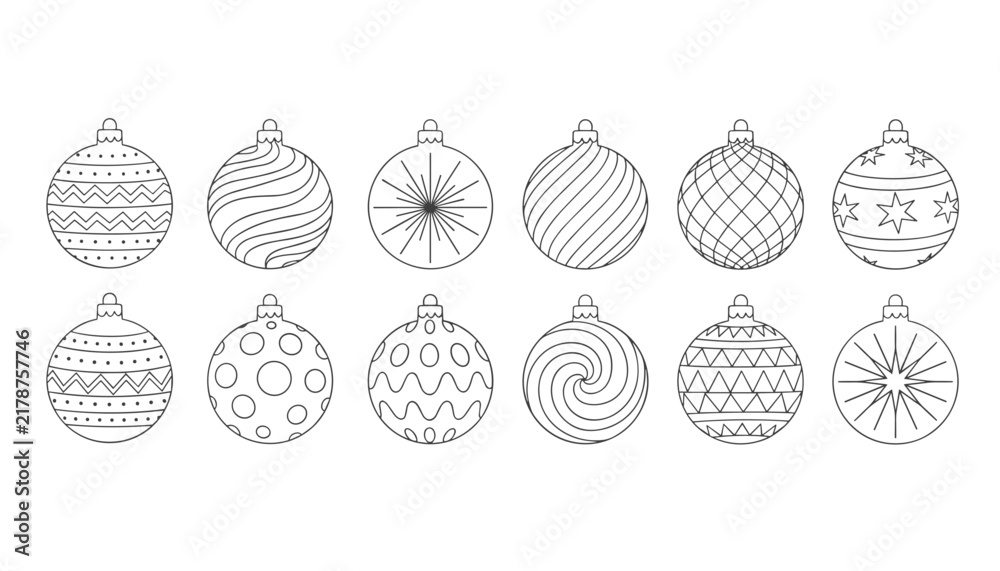 Obraz premium Set of Christmas bauble ornaments in clean black line art style