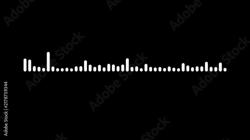 Audio waveform visualizer animation, sound wave spectrum equalizer, Animated sound wave spectrum, digital audio meter display,  white sound wave spectrum on black background. 4k video
