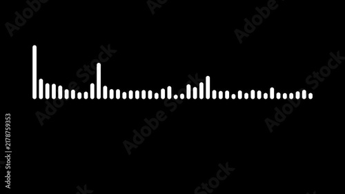 Audio waveform visualizer animation, White sound waves meter Lines audio wave visualization, Music waves oscillation modern, music equalizer rhythm bars overlay effect on black screen. 4k video