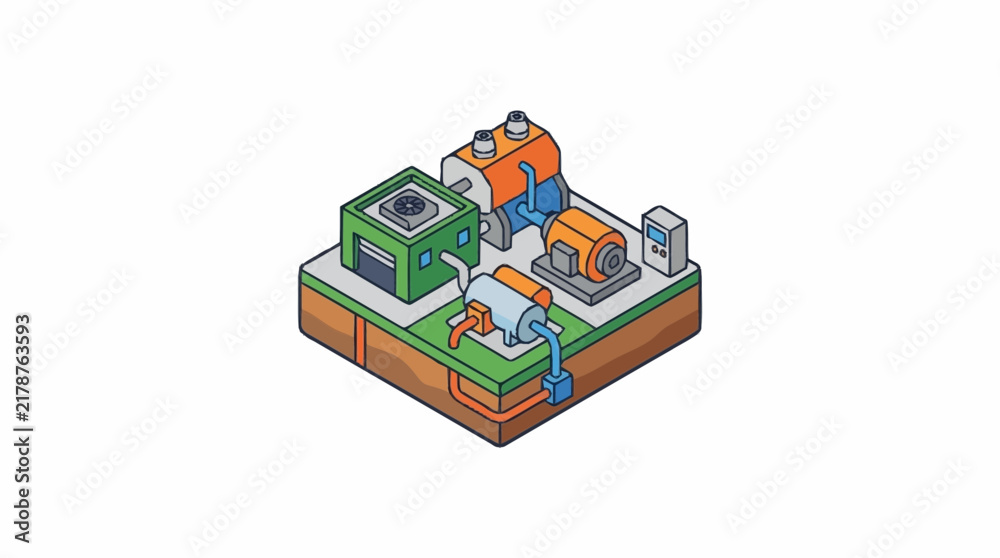 Obraz premium Industrial machinery block featuring boilers and engines on a raised platform design.