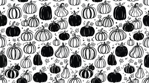 A delightful and charming thanksgiving vector illustration featuring a seamless pattern of intricately designed pumpkins perfect for autumn celebrations and seasonal designs evoking