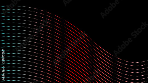Fototapeta Colorful dotted wave flow on dark background for abstract science and technology presentations.