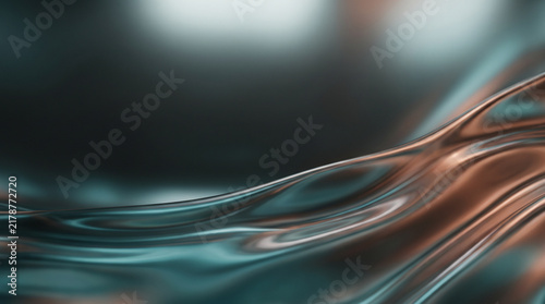Abstract Metallic Liquid Wave Background with Smooth Copper and Cyan Shimmering Tones