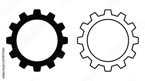 Two gear silhouettes one black and one blue on a white background