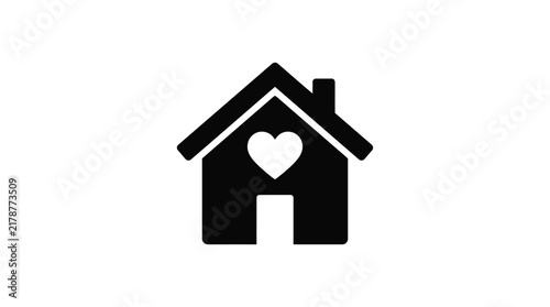 House silhouette with heart shaped window a black flat icon on white