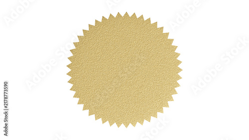 Fotografie Goldtextured circularseal with serratededges isolated on a plain whitebackground