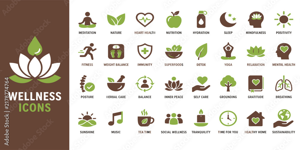 Fototapeta premium Wellness Icons Logo Featuring Lotus Symbol.