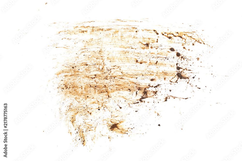 Obraz premium Wet mud, stains texture isolated on white background, top view, clipping path
