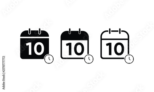 date clock icon, vector 10 calendar date, vector calendar date 10, 10 calendar date icon vector