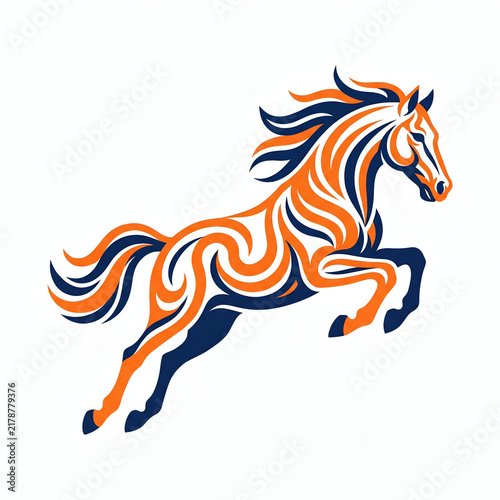 Stylized horse leaping in dynamic motion with fluid abstract swirling lines