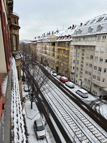 snow on a road in stuttgart west