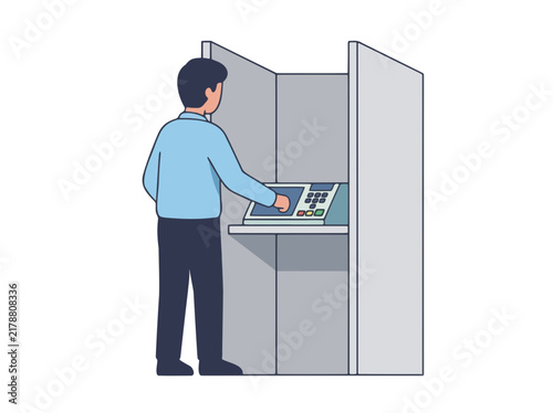 Bild auf Leinwand Man voting at electronic voting machine in a booth