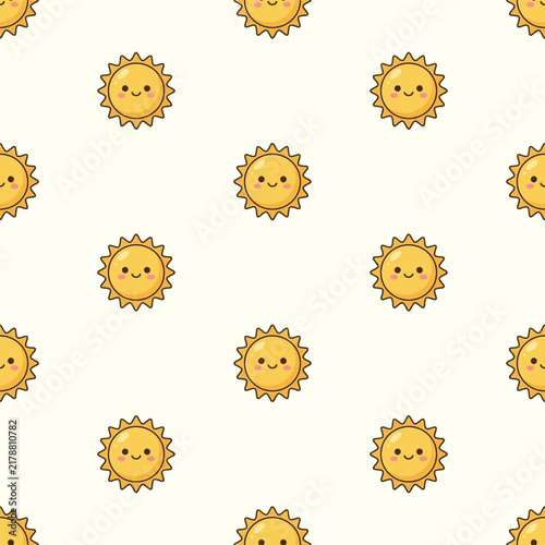 Cute Smiling Kawaii Sun Characters in Seamless Pattern for Kids Decor
