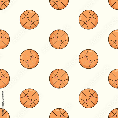 Cute basketball characters smiling in a seamless pattern on white background