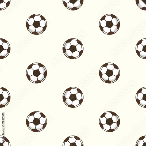 Seamless soccer ball pattern repeating on light background for sports fabric.
