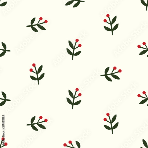 Minimalist Winter Berry Sprigs Seamless Pattern for Textile Background