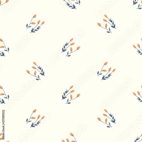 Hand-drawn Orange Floral Sprigs Repeating Seamlessly on Cream Background