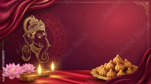 Ganesh Chaturthi Anant Chaturdashi Red Diya Banner