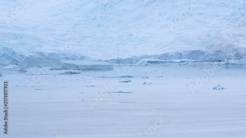 Antarctica Beautiful Humpback Whale Tale Dives Against Frozen Icebergs, Glaciers, Snowy Mountain. Beautiful Nature Landscape Wildlife Documentary.