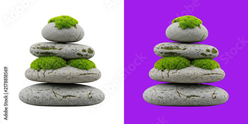 Cuadro en lienzo Zen stone stack with green moss for spa balance and harmony concepts