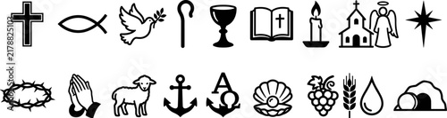 Set of christian religious symbols and icons