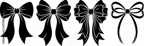 Set of four different black ribbon bows