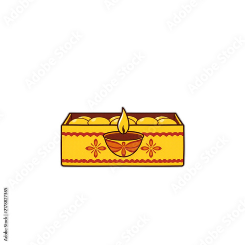 Diwali sweets box icon in yellow and brown for traditional food, isolated vector, clean edges, no shadows, transparent background