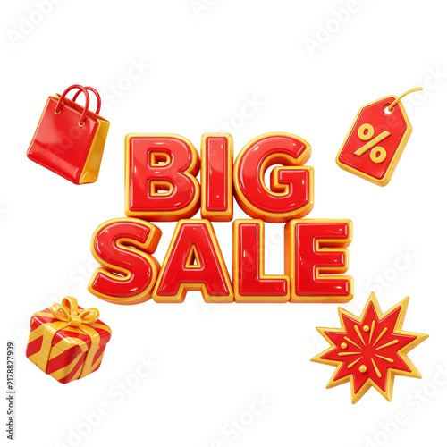 Big sale typography with gift and percent transparent background PNG