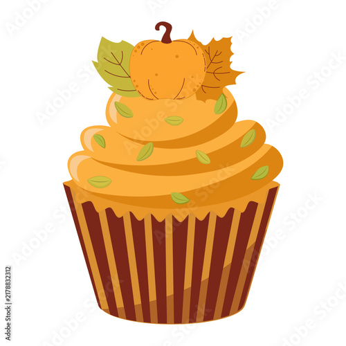 Pumpkin Spice Cupcake with Autumn Leaves