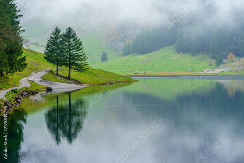 Seealpsee lake, in the Alpstein range, Appenzell