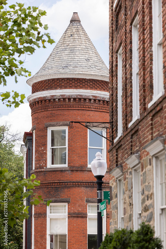 Summer sun shines on a historic Georgetown neighborhood of Washington, D.C., USA.