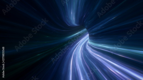 Картината върху платно Deep blue and violet light streams sweep toward a bright central opening, creati