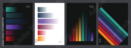 Modern Abstract Minimalist Poster Set Featuring Vibrant Gradient Bar Designs and Geometric Linear Composition Elements for Contemporary Graphic Layouts