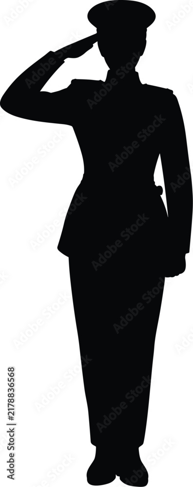 Fototapeta premium Silhouette of a person in military uniform saluting, silhouette, person, military, uniform, saluting, salute, officer, soldier, cap