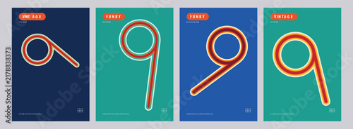 Modern Minimalist Typography Poster Set Featuring Stylized Numeric Nine Designs with Geometric Shapes and Vibrant Color Palettes