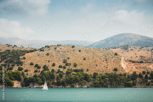 Photography sailing boat on the sea in Kefalonia