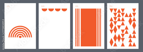 Minimalist Geometric Pattern Collection Featuring Orange Shapes on White Backgrounds for Modern Wall Art and Graphic Design Projects