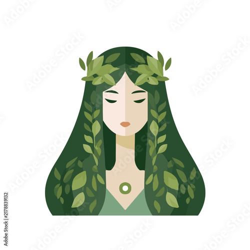 Simple flat 2D illustration of Nymph, modern minimalist artwork, isolated on a white background.