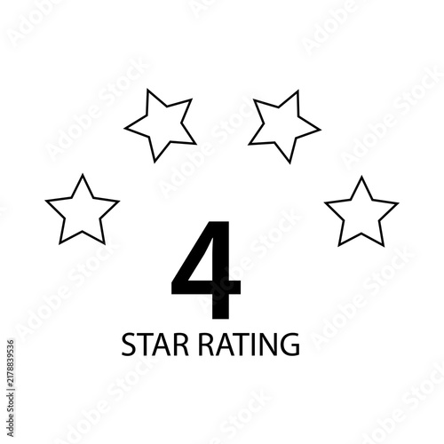 Cuadro en lienzo Four star rating symbol with black outline stars and bold number four text