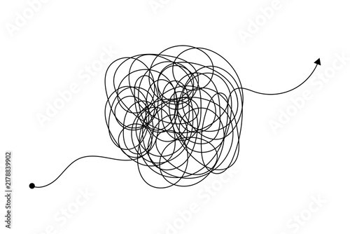 Foto Black messy scribble line path from start to finish