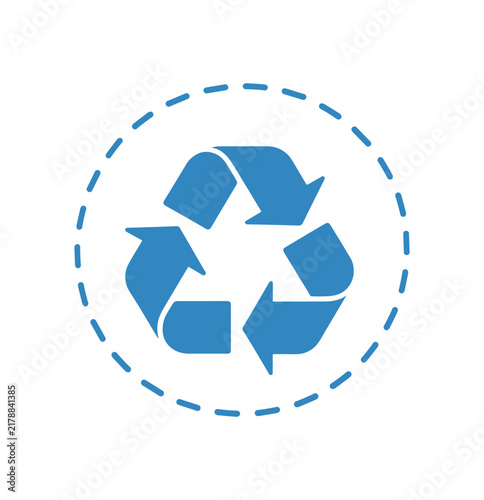 Bild auf Leinwand A blue universal recycling symbol with three rotating arrows encased inside a ci