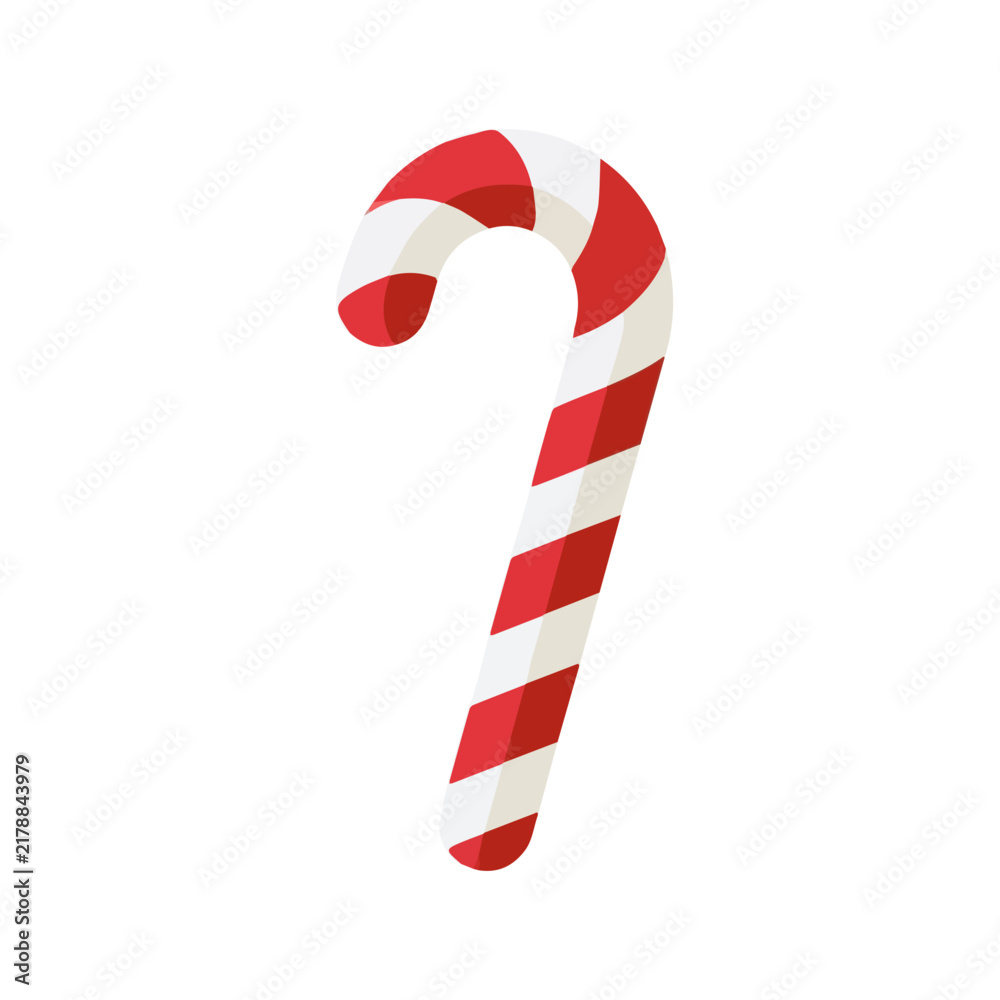 Fototapeta premium Candy Cane, clean flat 2D illustration with a minimal style, isolated on a white background.