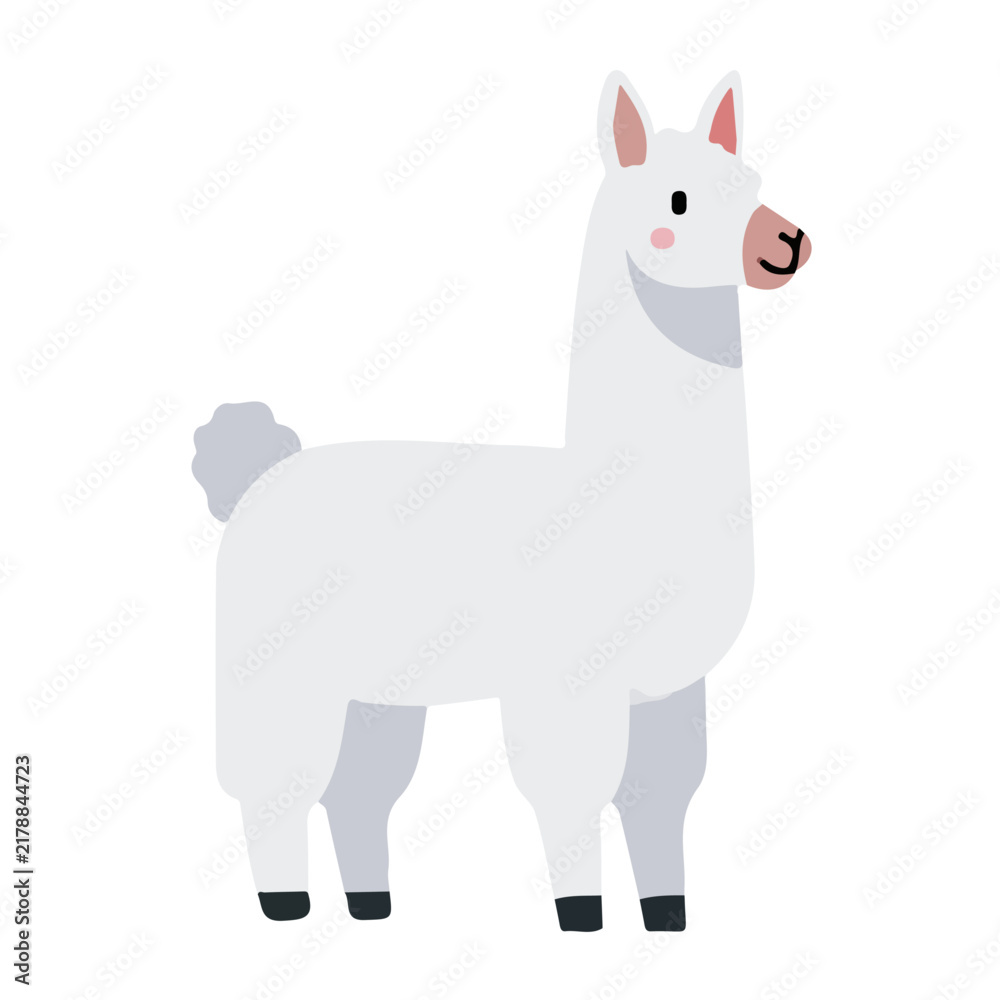 Fototapeta premium Flat 2D illustration of Alpaca, clean vector illustration style, isolated on a white background.