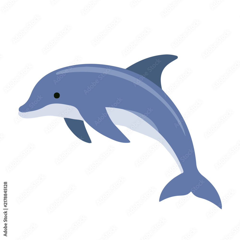 Fototapeta premium Simple flat 2D illustration of Dolphin, modern minimalist artwork, isolated on a white background.