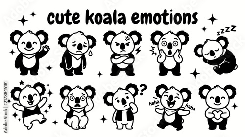 Photography cute koala emotions featuring happy sad angry surprised sleepy excited scared co